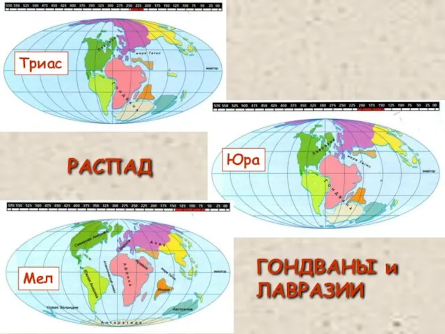 Юра Триас Мел РАСПАД ГОНДВАНЫ и ЛАВРАЗИИ