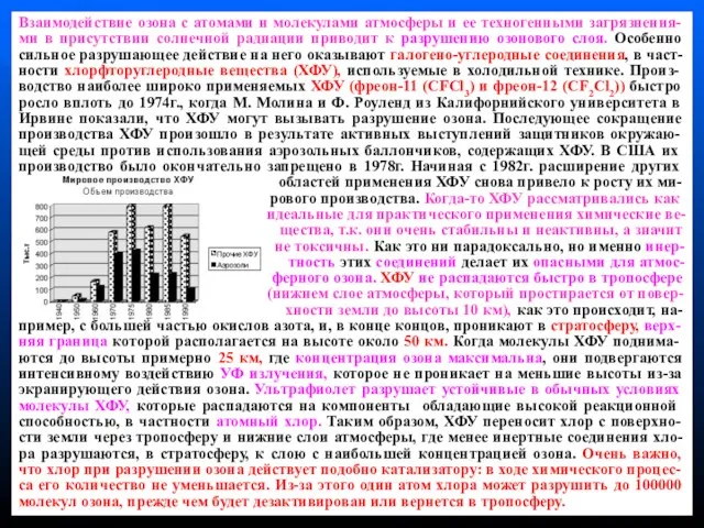 Взаимодействие озона с атомами и молекулами атмосферы и ее техногенными загрязнения-ми в