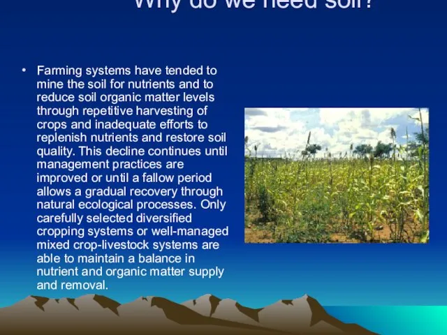 Why do we need soil? Farming systems have tended to mine the