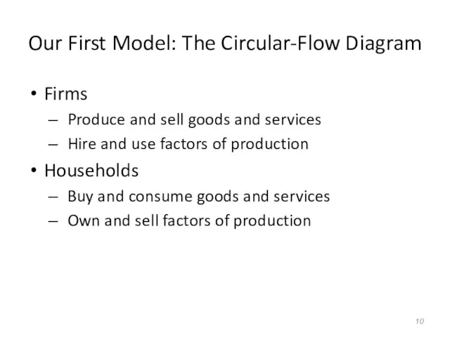 Our First Model: The Circular-Flow Diagram Firms Produce and sell goods and