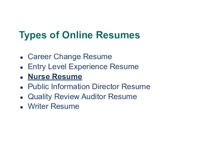 Types of Online Resumes Career Change Resume Entry Level Experience Resume Nurse