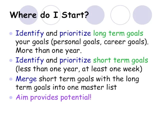 Where do I Start? Identify and prioritize long term goals your goals