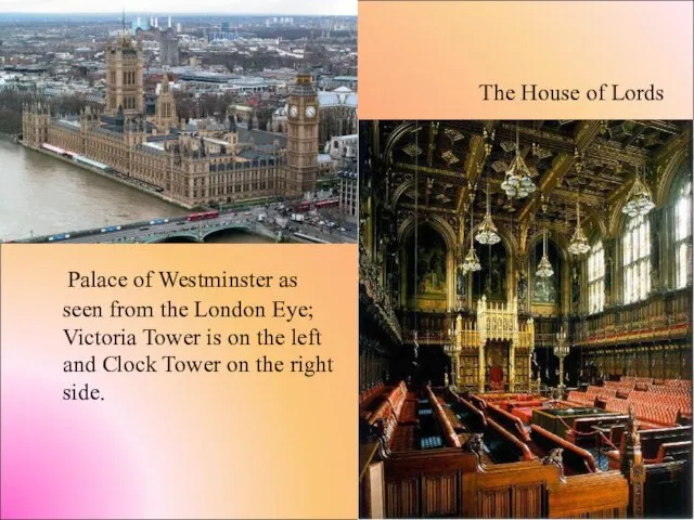 Palace of Westminster as seen from the London Eye; Victoria Tower is