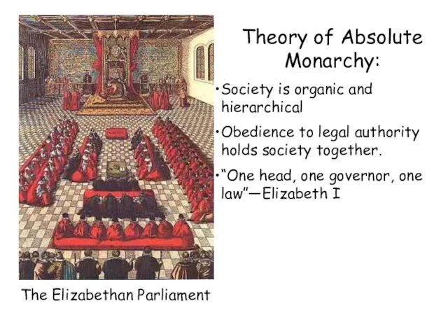 The Elizabethan Parliament Theory of Absolute Monarchy: Society is organic and hierarchical