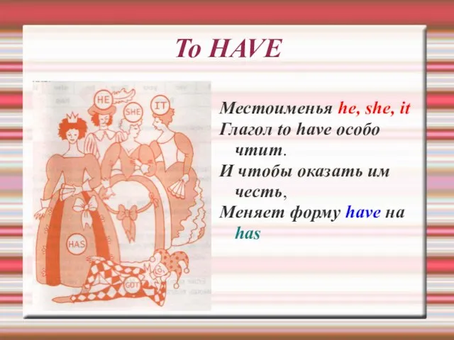 To HAVE Местоименья he, she, it Глагол to have особо чтит. И