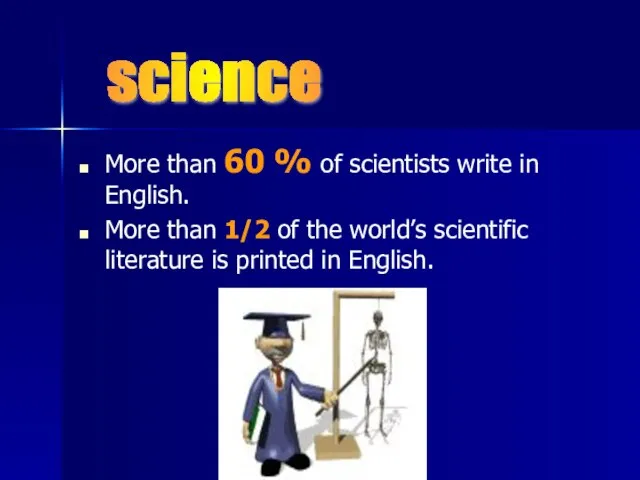 More than 60 % of scientists write in English. More than 1/2