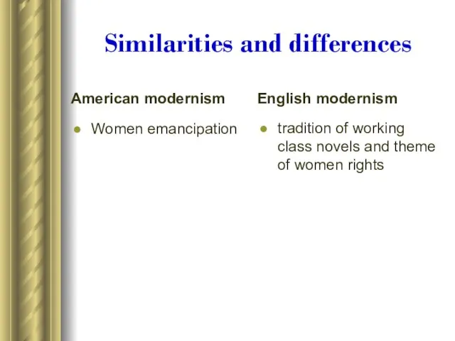 Similarities and differences American modernism Women emancipation English modernism tradition of working