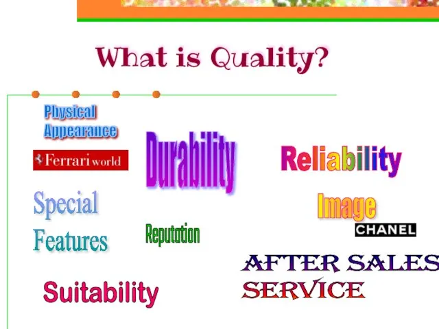 What is Quality? Reliability Durability Special Features Reputation Suitability After Sales Service