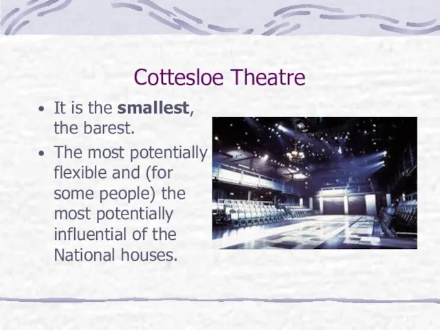 Cottesloe Theatre It is the smallest, the barest. The most potentially flexible