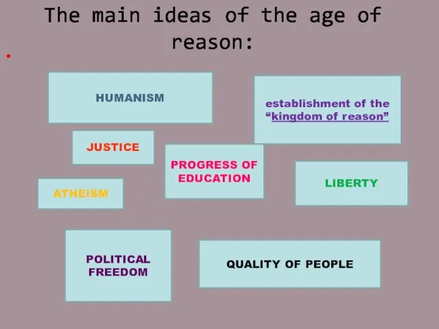 The main ideas of the age of reason: JUSTICE establishment of the
