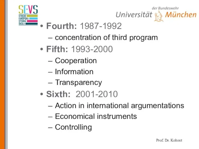 Fourth: 1987-1992 concentration of third program Fifth: 1993-2000 Cooperation Information Transparency Sixth: