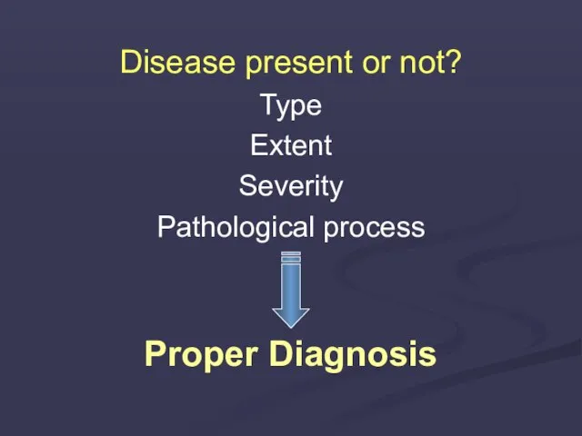 Disease present or not? Type Extent Severity Pathological process Proper Diagnosis