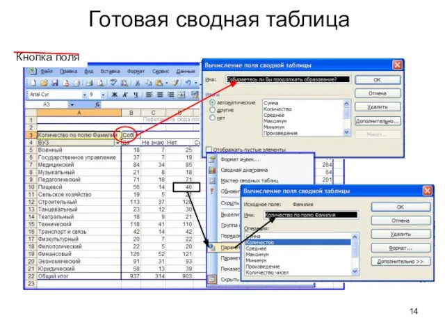 Готовая сводная таблица Кнопка поля