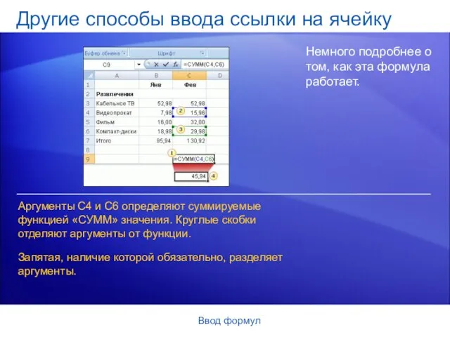 Ввод формул Другие способы ввода ссылки на ячейку Немного подробнее о том,