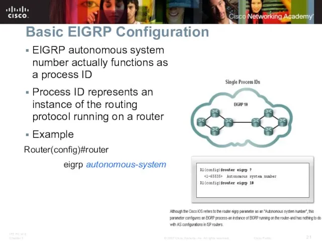 Basic EIGRP Configuration EIGRP autonomous system number actually functions as a process