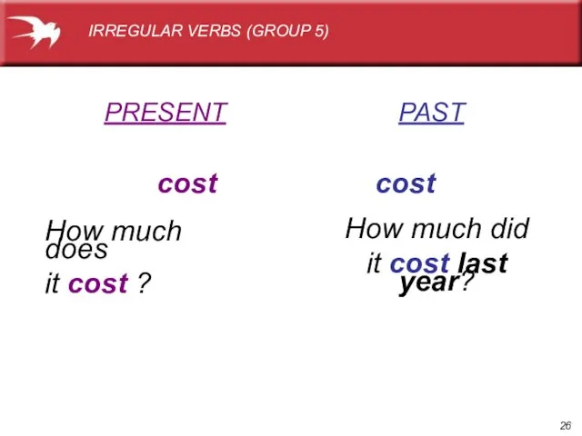 PRESENT PAST cost cost How much does it cost ? How much