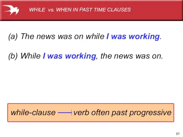 (a) The news was on while I was working. (b) While I