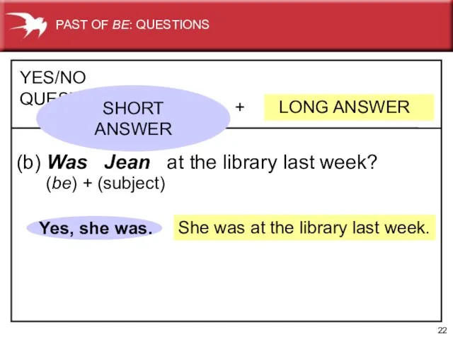 She was at the library last week. + LONG ANSWER YES/NO QUESTIONS