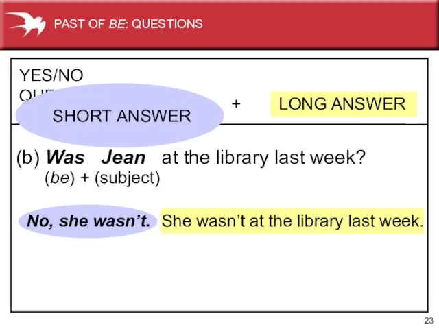 She wasn’t at the library last week. No, she wasn’t. + LONG