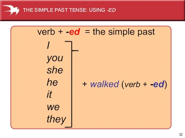 verb + -ed = the simple past I you she he it