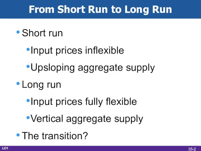 From Short Run to Long Run Short run Input prices inflexible Upsloping