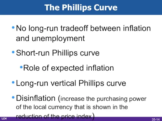 The Phillips Curve No long-run tradeoff between inflation and unemployment Short-run Phillips