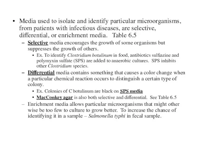 Media used to isolate and identify particular microorganisms, from patients with infectious