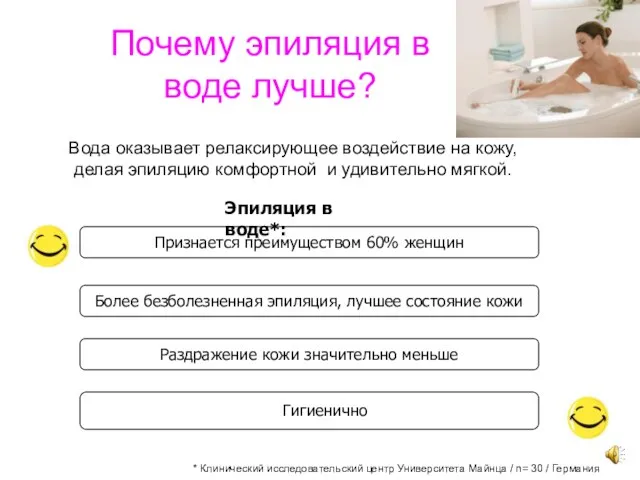 Почему эпиляция в воде лучше? * Клинический исследовательский центр Университета Майнца /