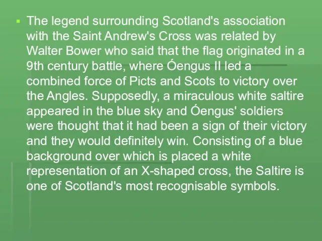 The legend surrounding Scotland's association with the Saint Andrew's Cross was related