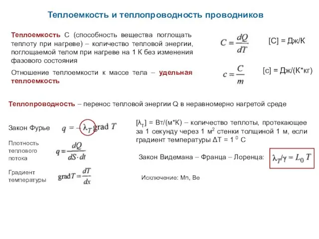 Теплоемкость и теплопроводность проводников