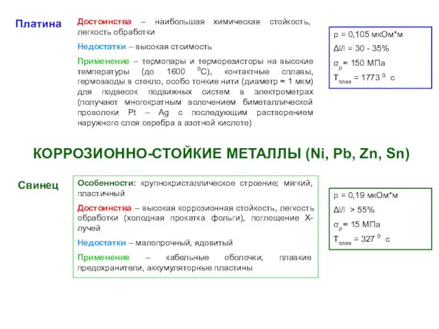 КОРРОЗИОННО-СТОЙКИЕ МЕТАЛЛЫ (Ni, Pb, Zn, Sn)