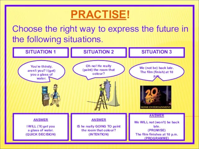 PRACTISE! Choose the right way to express the future in the following