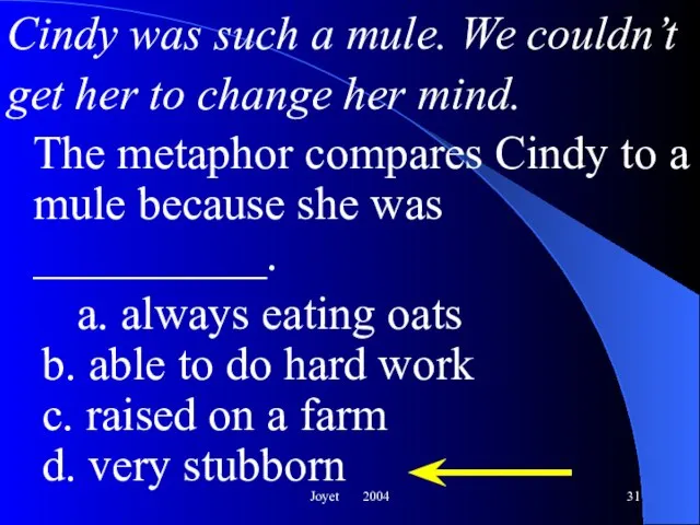 Joyet 2004 Cindy was such a mule. We couldn’t get her to