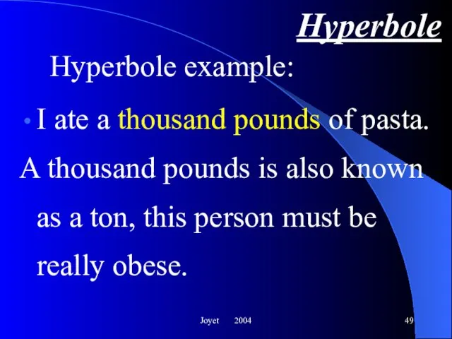 Joyet 2004 Hyperbole I ate a thousand pounds of pasta. A thousand