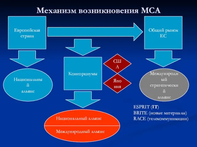 Механизм возникновения МСА Общий рынок ЕС Европейская страна Национальный альянс Национальный альянс