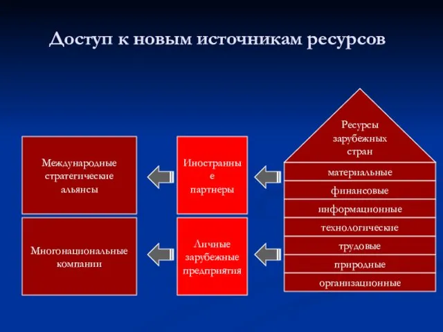 Доступ к новым источникам ресурсов Многонациональные компании Международные стратегические альянсы материальные Ресурсы