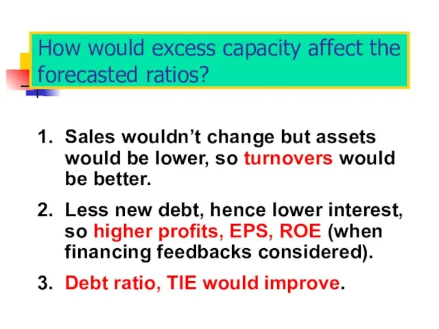 How would excess capacity affect the forecasted ratios? 1. Sales wouldn’t change