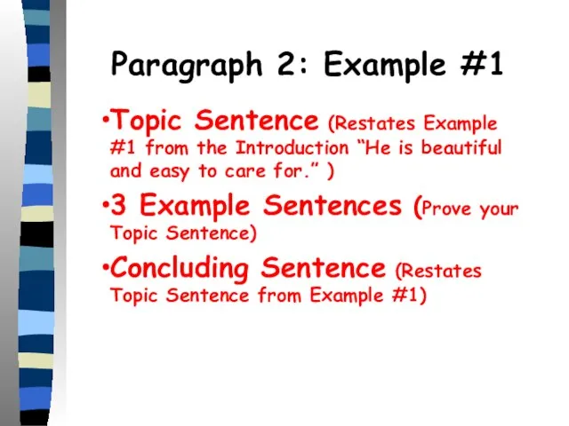 Paragraph 2: Example #1 Topic Sentence (Restates Example #1 from the Introduction