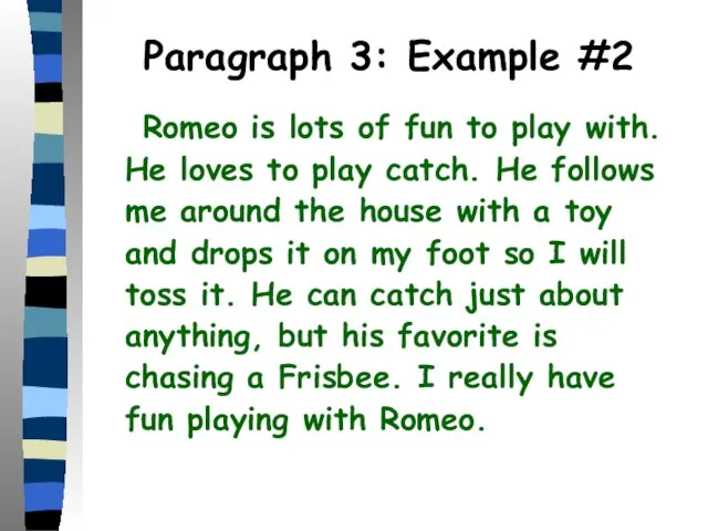 Paragraph 3: Example #2 Romeo is lots of fun to play with.