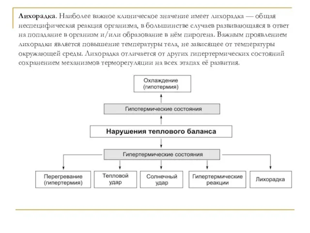 Лихорадка. Наиболее важное клиническое значение имеет лихорадка — общая неспецифическая реакция организма,