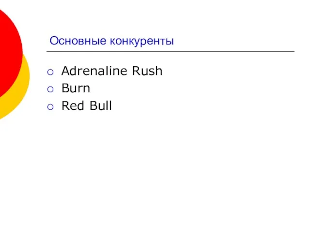 Основные конкуренты Adrenaline Rush Burn Red Bull