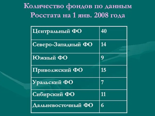 Количество фондов по данным Росстата на 1 янв. 2008 года