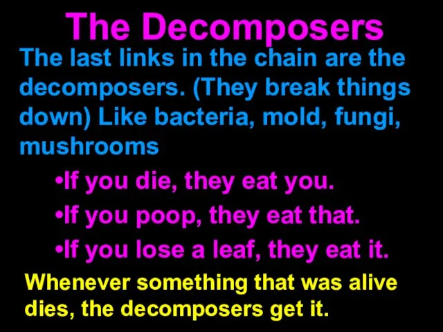 The last links in the chain are the decomposers. (They break things