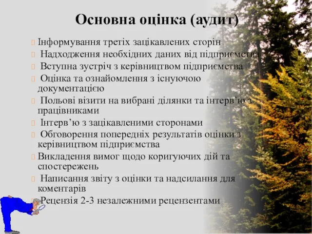 Основна оцінка (аудит) Інформування третіх зацікавлених сторін Надходження необхідних даних від підприємства