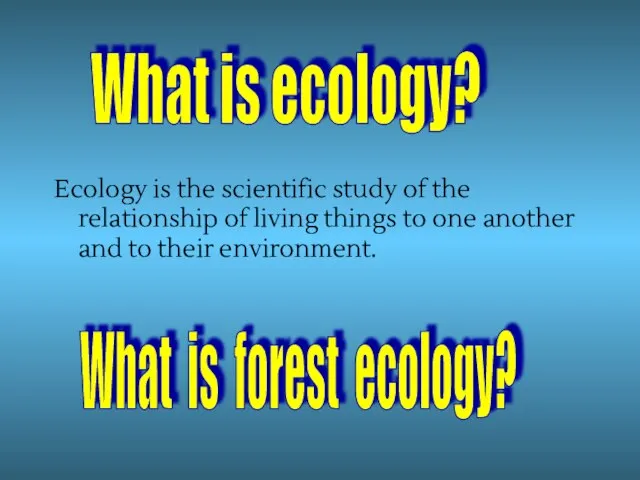 Ecology is the scientific study of the relationship of living things to