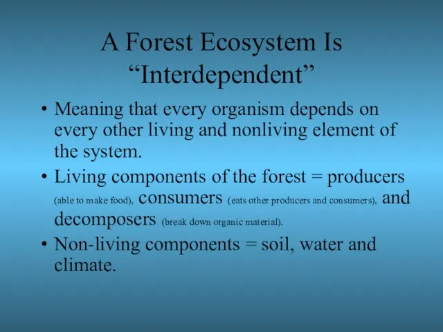 A Forest Ecosystem Is “Interdependent” Meaning that every organism depends on every