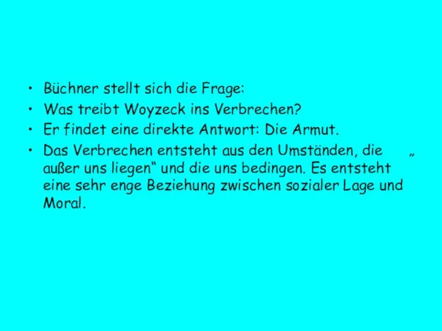 Büchner stellt sich die Frage: Was treibt Woyzeck ins Verbrechen? Er findet