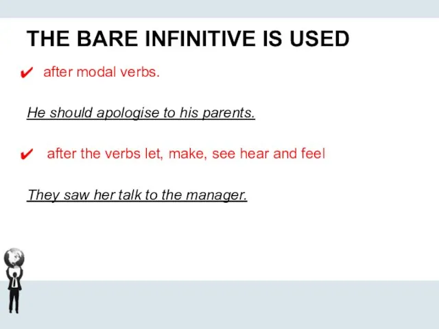 THE BARE INFINITIVE IS USED after modal verbs. He should apologise to