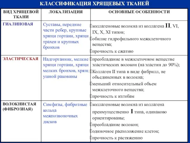 КЛАССИФИКАЦИЯ ХРЯЩЕВЫХ ТКАНЕЙ