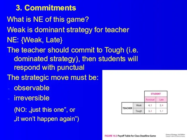 3. Commitments What is NE of this game? Weak is dominant strategy